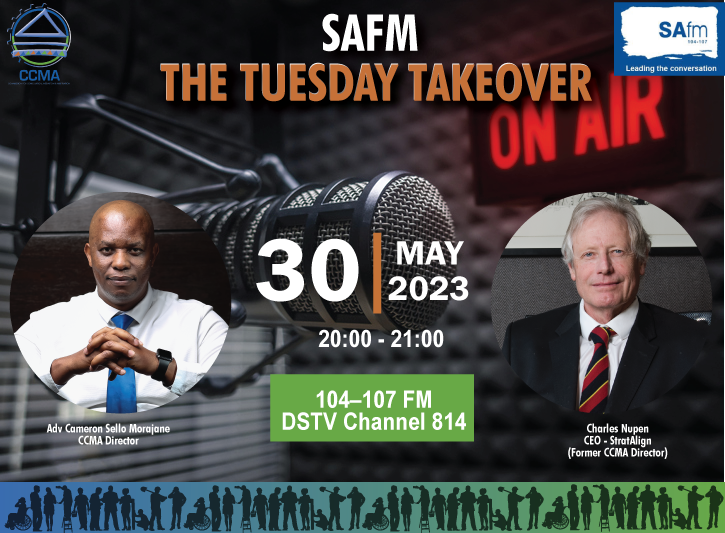 CCMA_SA's tweet image. 📢INTERVIEW ALERT 
Catch CCMA Director, Advocate Cameron Morajane tomorrow on @SAfmRadio 
#TuesdayTakeOver