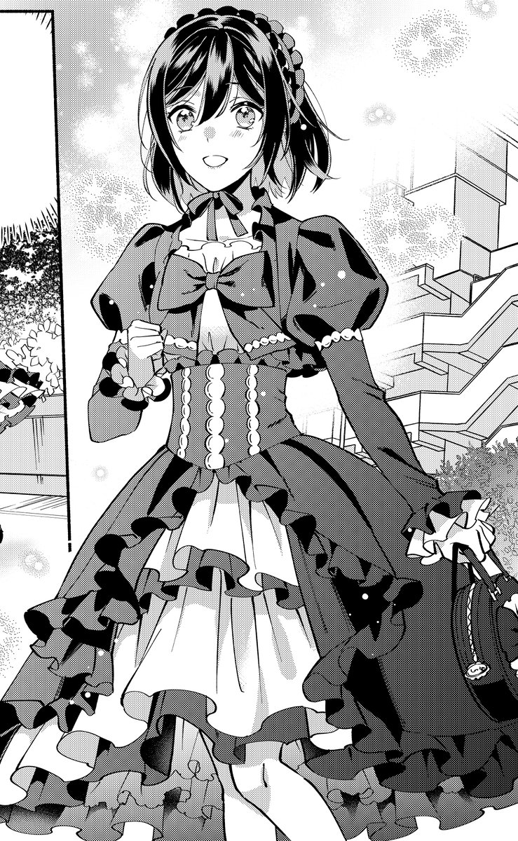ひとくちドレス👗
四畳半王妃 第三話①より、栞がLénaëlleで買った思い出のドレス。
第一話で登場したこのドレスは、今回朝霧の協力で豪華にアレンジされました。
リボンやブローチなどが追加され、インナーはフリルが豊富なものにチェンジ。
髪型もスタイリングしてもらっています。