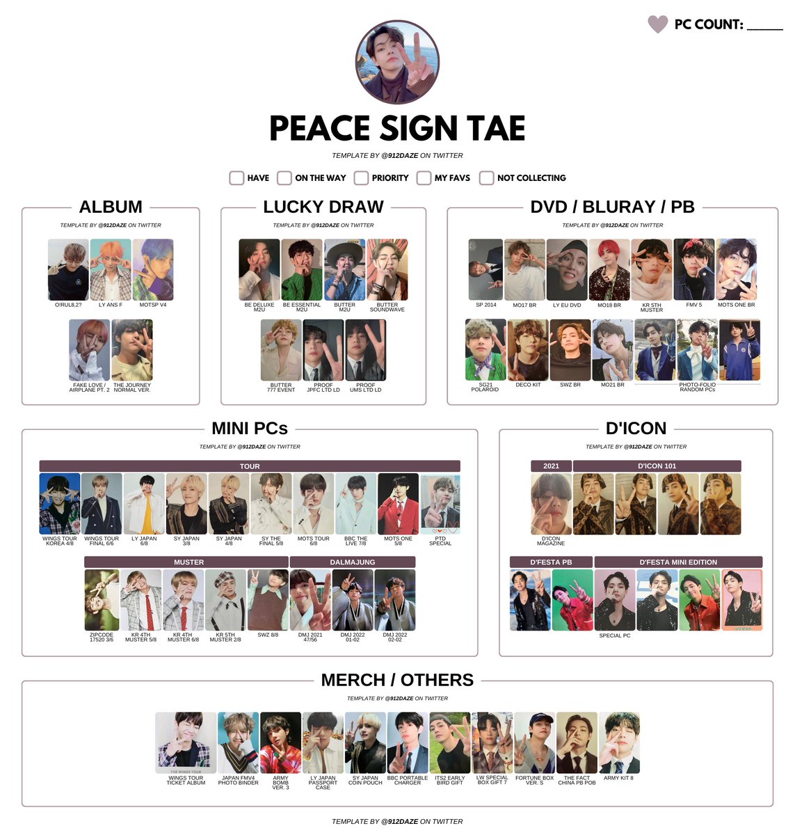 BTS V TAEHYUNG PC PHOTOCARD WISHLIST TEMPLATE✨ [NEW & UPDATED