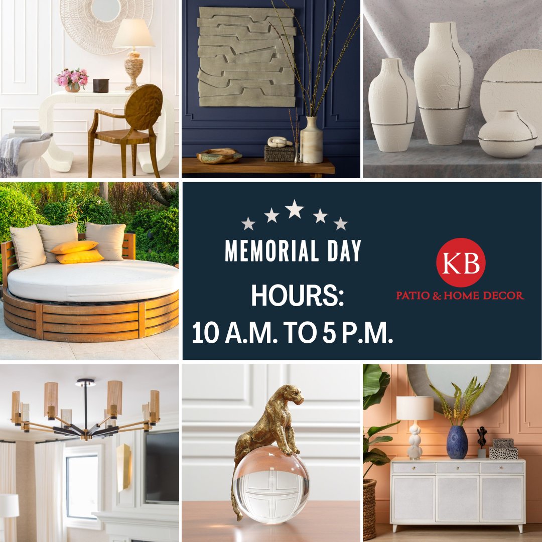 KB Patio stores are open on Memorial Day. Shop our sale until 5/31. Happy Memorial Day. Honor our vets and military.
#memorialday #memorialdaysale #naplesfl #kbpatio #homedecor  #patiofurniture  #outdoorfurniture
