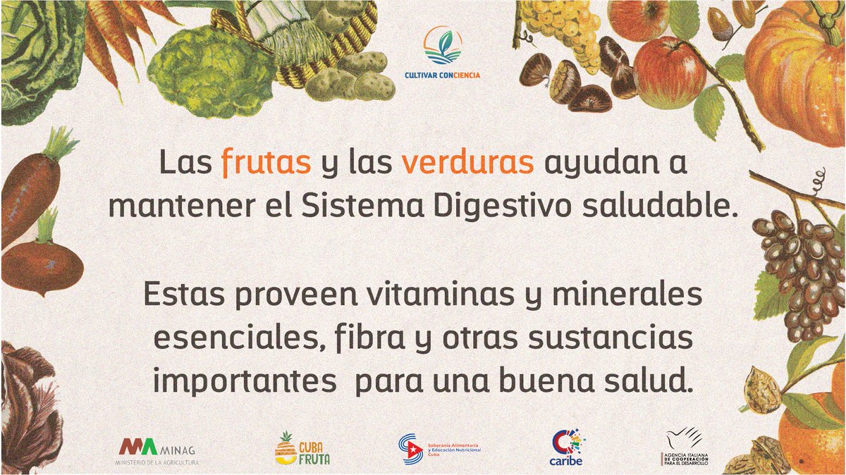 En el #DíaMundialDeLaSaludDigestiva recordamos la importancia de las frutas para mantener una buena salud. 
🔸 Las frutas proporcionan muchos nutrientes, que incluyen vitaminas, minerales, grasas sanas, proteína, calcio, entre otros. 🍍🥭🇨🇺

#Cuba #SoberaníaAlimentaria