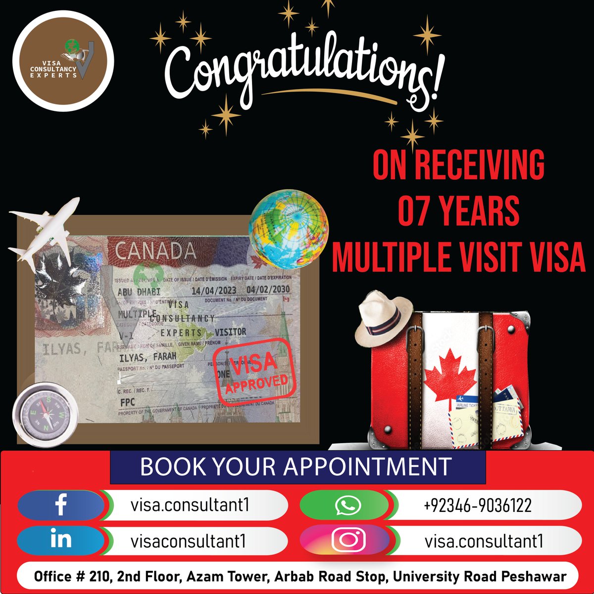 visa1consultant's tweet photo. #Congrats Mrs. Farah Ilyas on receiving 7 Year #canada #multiplevisit #visa.

Do You Want To Be The Next #Success Story?  
📲 0346 9036122 

 #visaconsultants #VCE #visitvisa #canada #toronto #dreamland #ConsultantInKP #visitvisacanada #canadavisa #travel #CanadaVisa #Peshawar https://t.co/QhnJSJPEVt