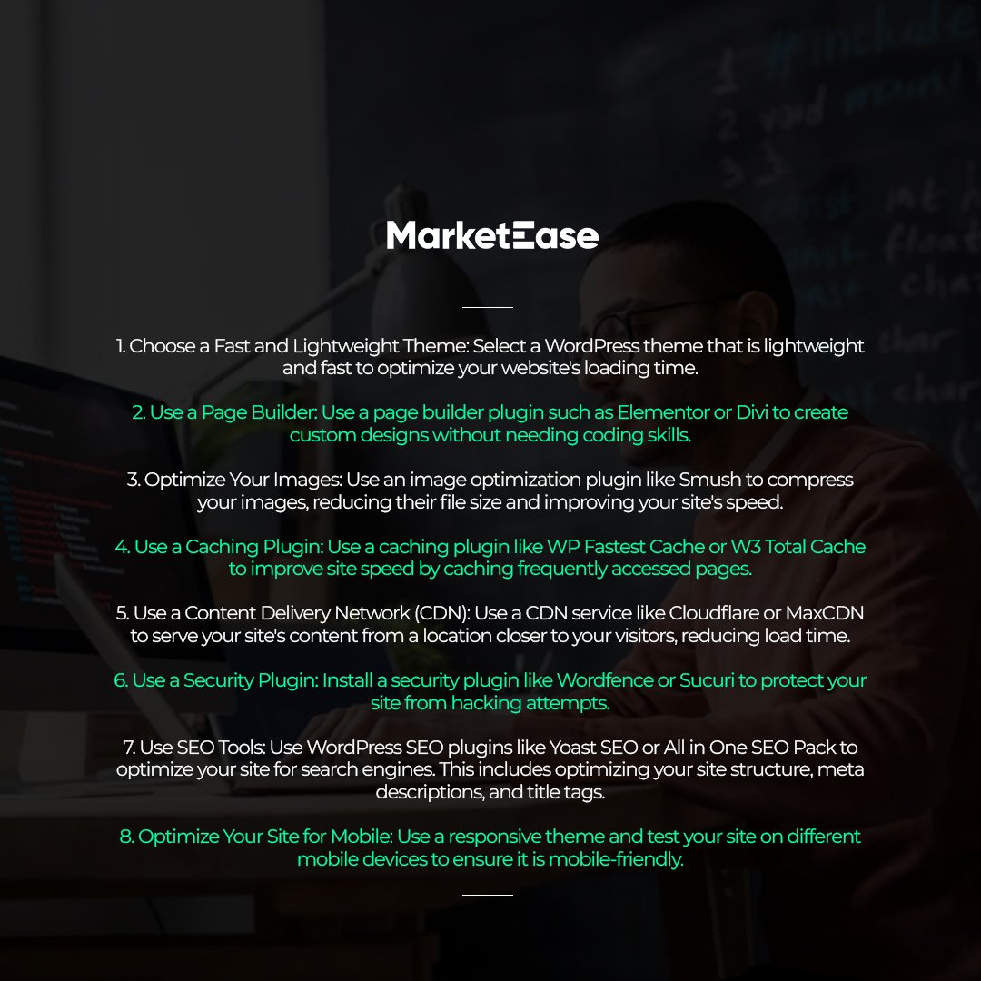 Market_ease's tweet image. Unleash your WordPress website&apos;s potential with MarketEase! 🚀 
We optimize for peak performance, user experience, and search visibility. Say goodbye to coding hassles and hello to next-level speed. Let&apos;s elevate your WordPress site!

#MarketEase #WordPressOptimization #WebDesign