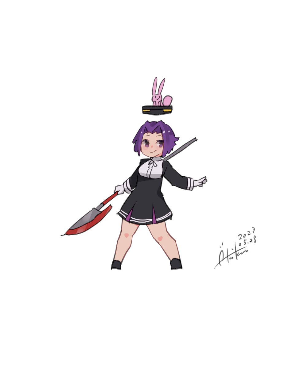 tatsuta (kancolle) 1girl glaive (polearm) purple hair rabbit mechanical halo purple eyes short hair  illustration images