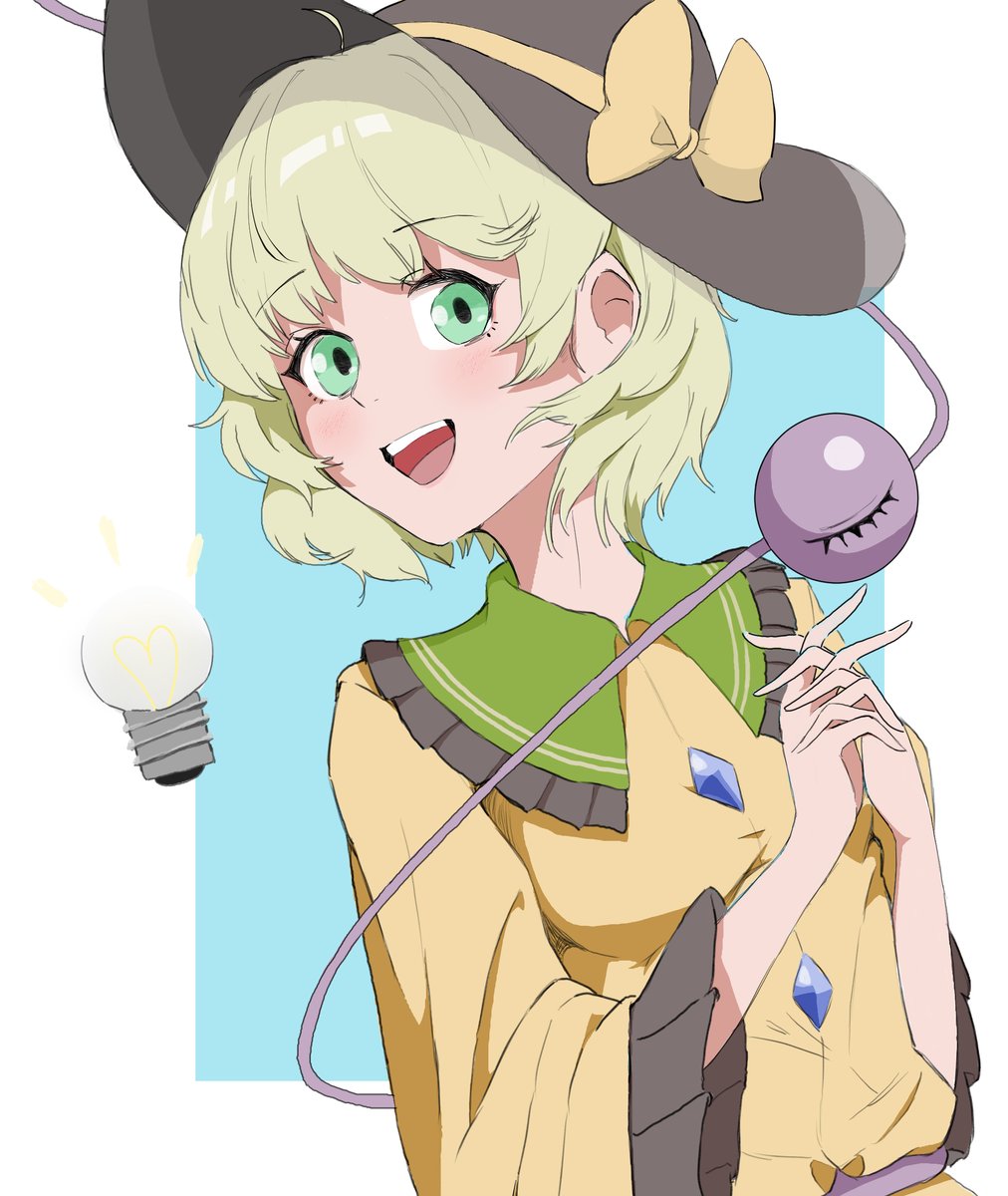 komeiji koishi 1girl light bulb solo hat green eyes yellow shirt shirt  illustration images
