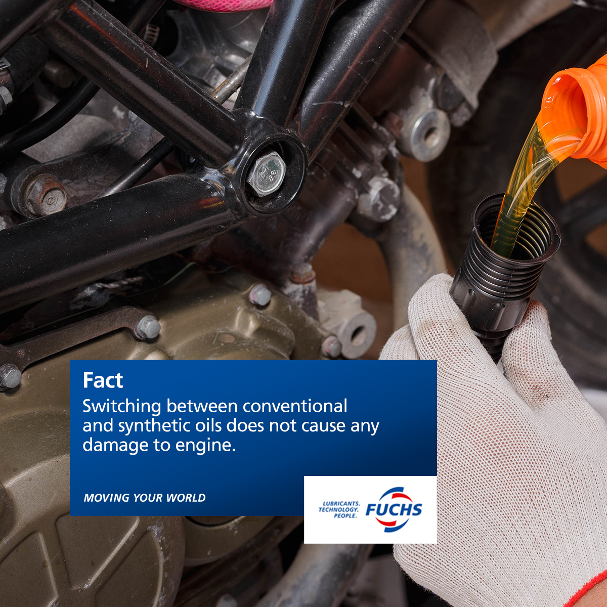 Contrary to popular myths, synthetic oils and conventional oils are compatible with each other. FUCHS Silkolene products offer users performance improvements and have a 100% dedicated motorcycle range. 

#FUCHS #FUCHSIndia #MovingYourWorld #EngineOils #Mythandfacts #syntheticoil