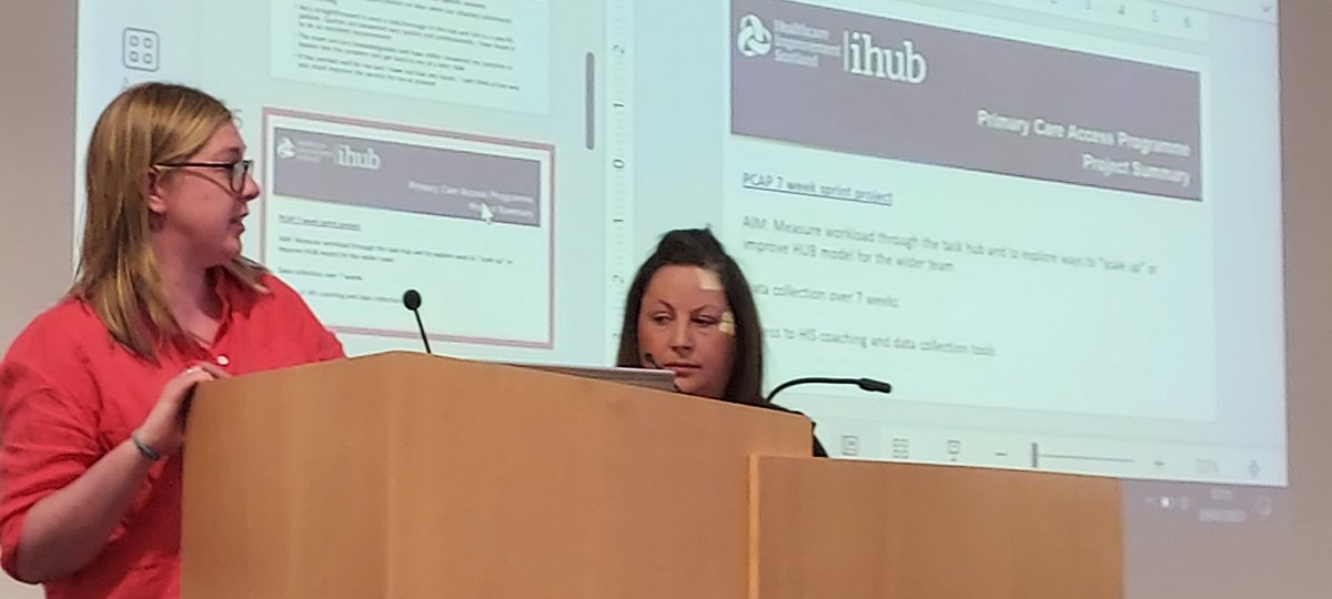 anne_h_thom's tweet photo. Gemma Rankin #psw and Kirstin Macconnachor #pharmacist talk about work around their #medicinesenquiry processes via #hub working supported by @online_his #primarycareaccesscollaborative #7weeksprint key role aspect #rightpersonrighttime #pharmacysupportworker role development https://t.co/IheCiRR2vX