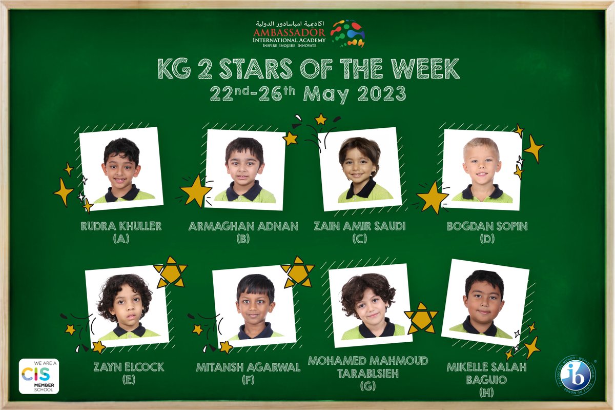 Congratulations to all our ⭐️ Stars of the Week⭐️ in the KG.

#AIADubai #AIACommunity #AIAStarsoftheweek #AIAKindergarten #AIAEarlyYears #ibschool #ibeducation #dubaischools #dubaieducation