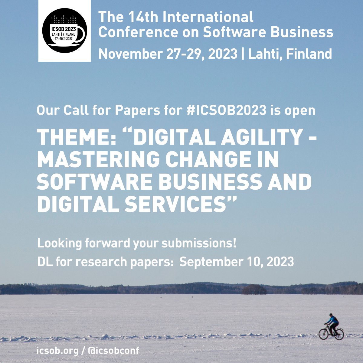Today we approached all of you who have submitted to the #ICSOB2021 and #ICSOB2022 with our #CallForPapers ✨Feel free to share our #cfp with your colleagues and networks and hope to see you all in Lahti this November!
