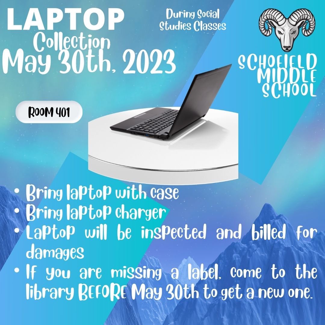 schofieldmiddle's tweet image. Reminder Alert!  Laptops will be collected tomorrow.  Don’t forget your device(s) and charger(s)!