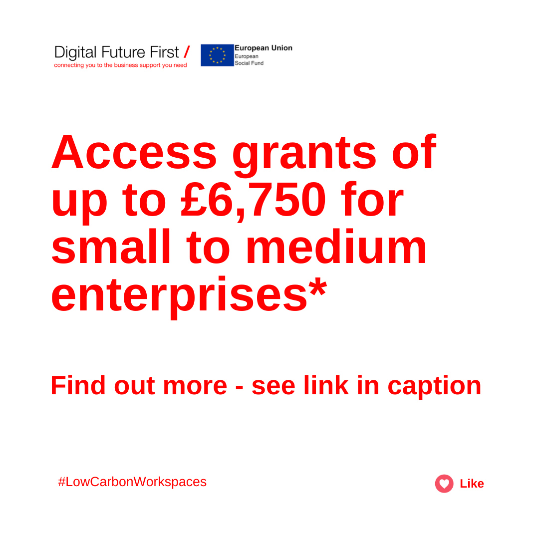 With a match-funded grant, you can save money by cutting energy usage and reducing your carbon footprint as well as boost eco credentials with this great opportunity.

*Eligibility criteria apply.

Learn more on our site: digitalfuturefirst.co.uk/low-carbon-wor…

#LowCarbonWorkspaces