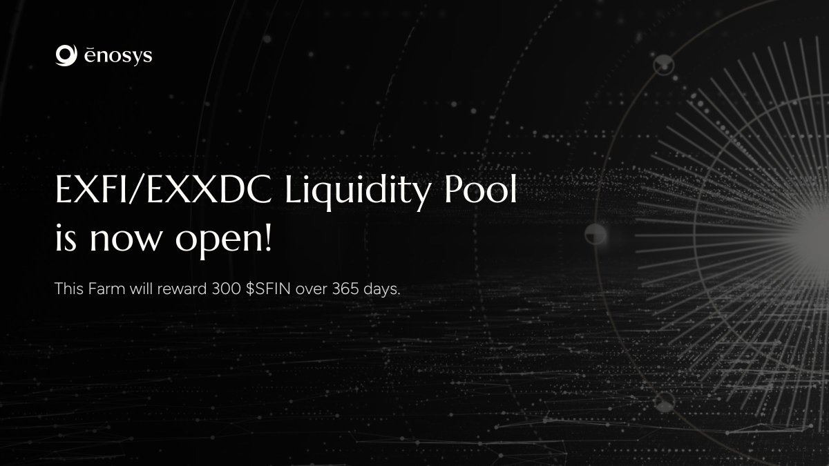 The EXFI/exXDC Liquidity Pool is now open for liquidity providers at xfx.flr.finance/pool

Once you have your LP tokens, the corresponding LP Farm can be found at xff.flr.finance.

This Farm will reward 300 $SFIN over 365 days.