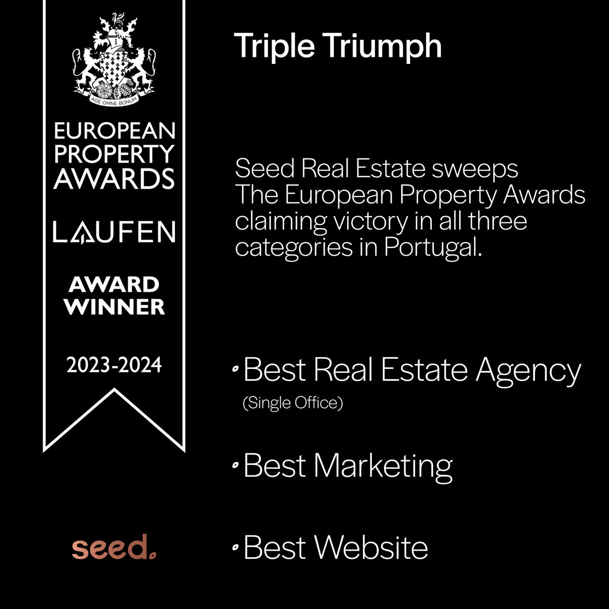 EstateSeed's tweet photo. Seed shines at European Property Awards Portugal!
We are thrilled to announce that Seed has emerged triumphant in not just one, but THREE prestigious categories at the European Property Awards
#SeedRealEstate #EuropeanPropertyAwards #Portugal #RealEstateAgency https://t.co/Bfm7dwb7KR
