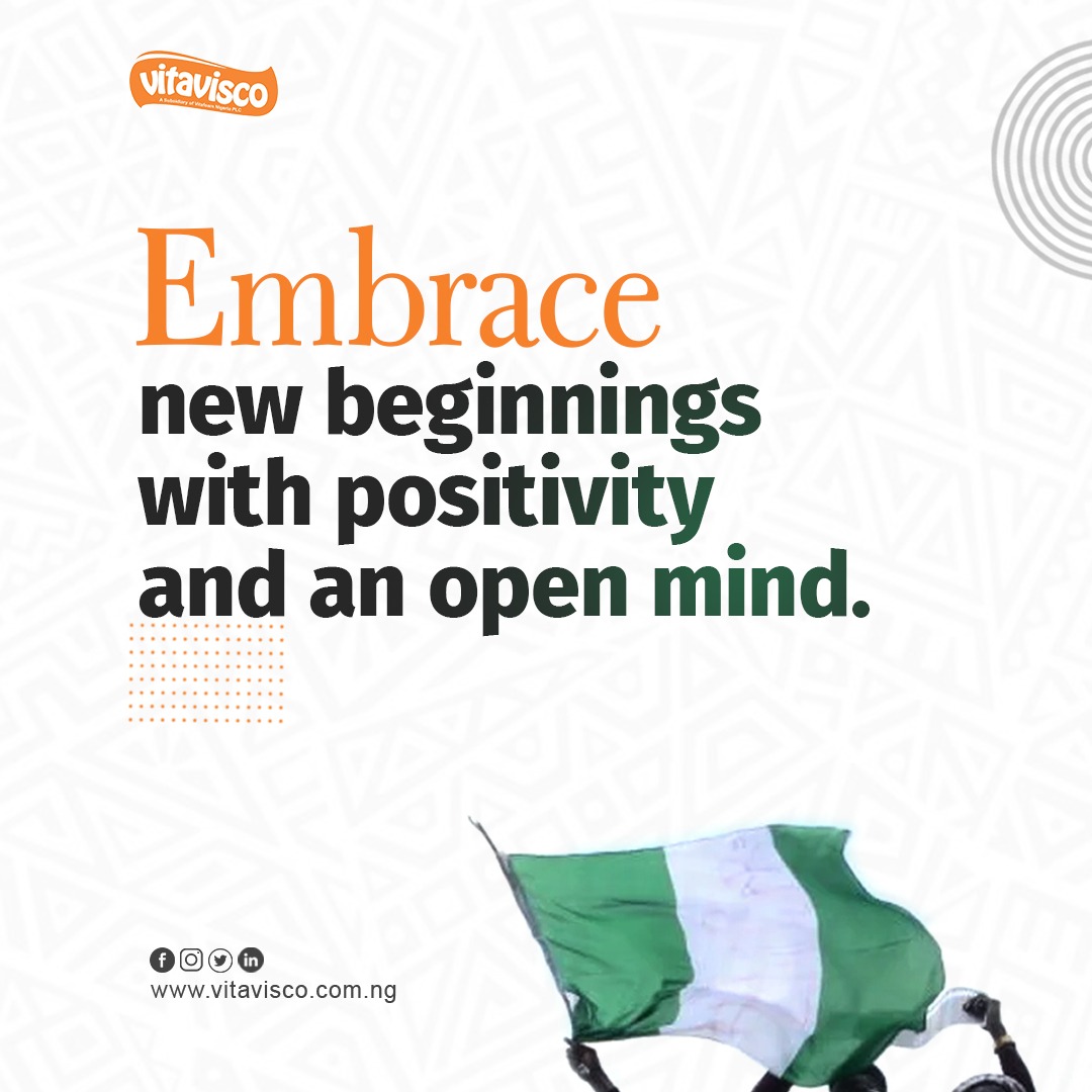 Remember that new beginnings present opportunities for growth, change, and personal transformation.

#mondaymotivation #InaugurationDay #Vitavisco #Monday #EPEsheet #PUfoam #believe #happynewweek #Mondayquote #TheEnd #Osibajo #AsoRock #Asiwaju #Rain #Kane #PresidentBuhari