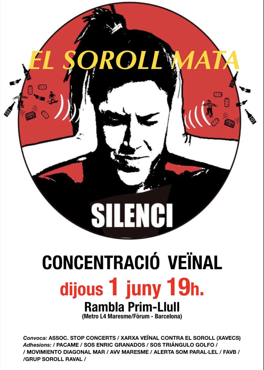 .Convoquem concentració pel soroll i els botellots al Parc del Fòrum pels esdeveniments musicals. Convocamos concentración por el ruido y los botellones en el Parc del Fórum por los acontecimientos musicales <a href="/CatalunyaRadio/">Catalunya Ràdio</a> <a href="/tv3cat/">TV3 és ara @Som3Cat</a> <a href="/agenciaacn/">ACN - Agència Catalana de Notícies</a> <a href="/EFEnoticias/">EFE Noticias</a> <a href="/bcn_ajuntament/">Ajuntament de Barcelona</a>