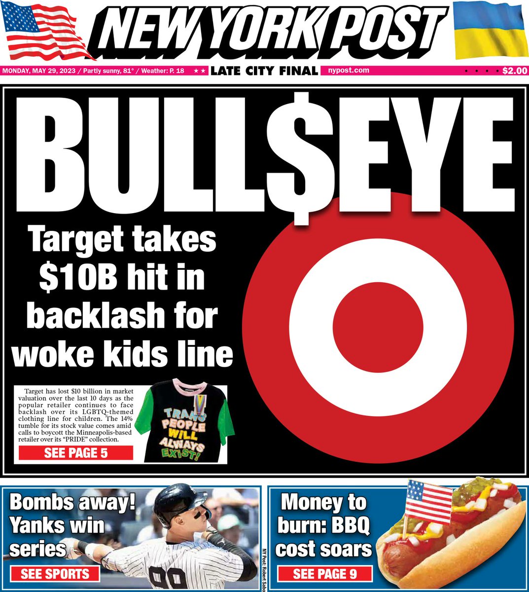 Today's cover: Target loses $10B in 10 days as stocks fall following boycott over LGBTQ-friendly kids clothing trib.al/IfC1dbJ