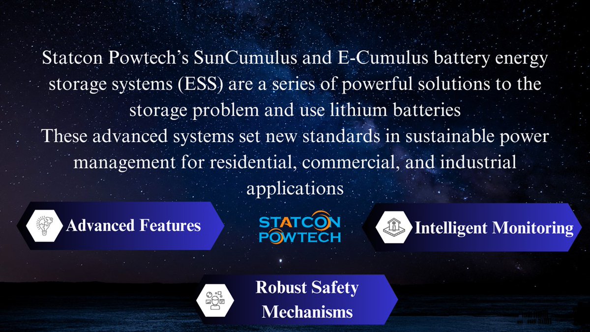 PowtechOfficial's tweet photo. Discover the future of energy storage with Statcon Powtech's SunCumulus and E-Cumulus battery energy storage systems (ESS). With the power of lithium batteries, our advanced systems are setting new standards in sustainable power management #statconpowtech #ess #makeindia https://t.co/LEidATxLyf