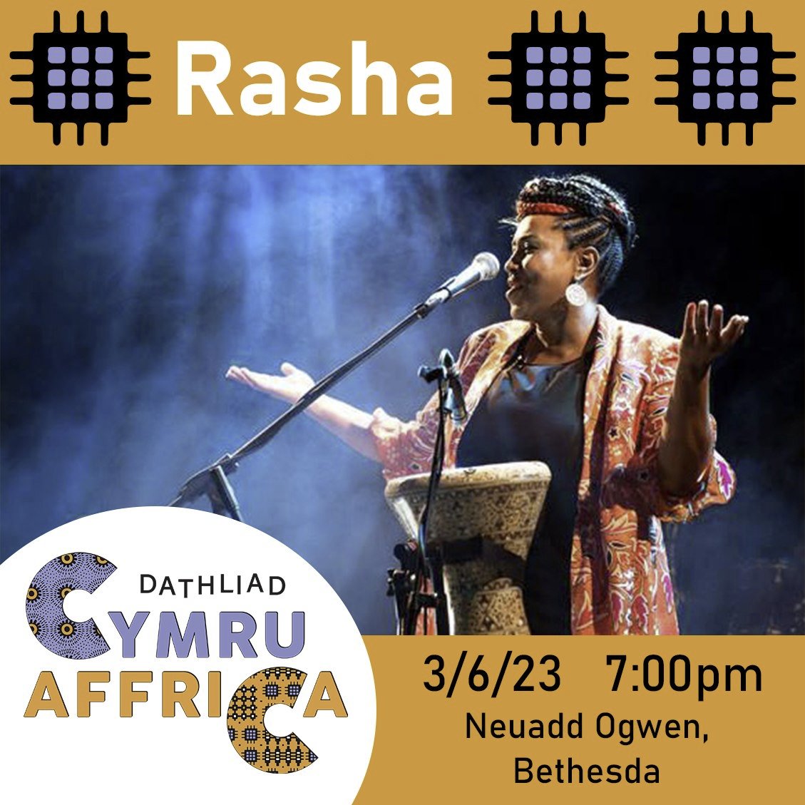 Penwythnos yma! This weekend!

Gig - <a href="/OfficialRasha/">Rasha</a> @ Dathliad Cymru-Affrica - Bethesda
7:00pm 3/6/23 @ Neuadd Ogwen

🖥️neuaddogwen.com/dathliad_cymru…
🎟️Sad/Sat neuaddogwen.com/events/dathlia…
🎟️Penwythnos / Weekend neuaddogwen.com/events/dathlia…