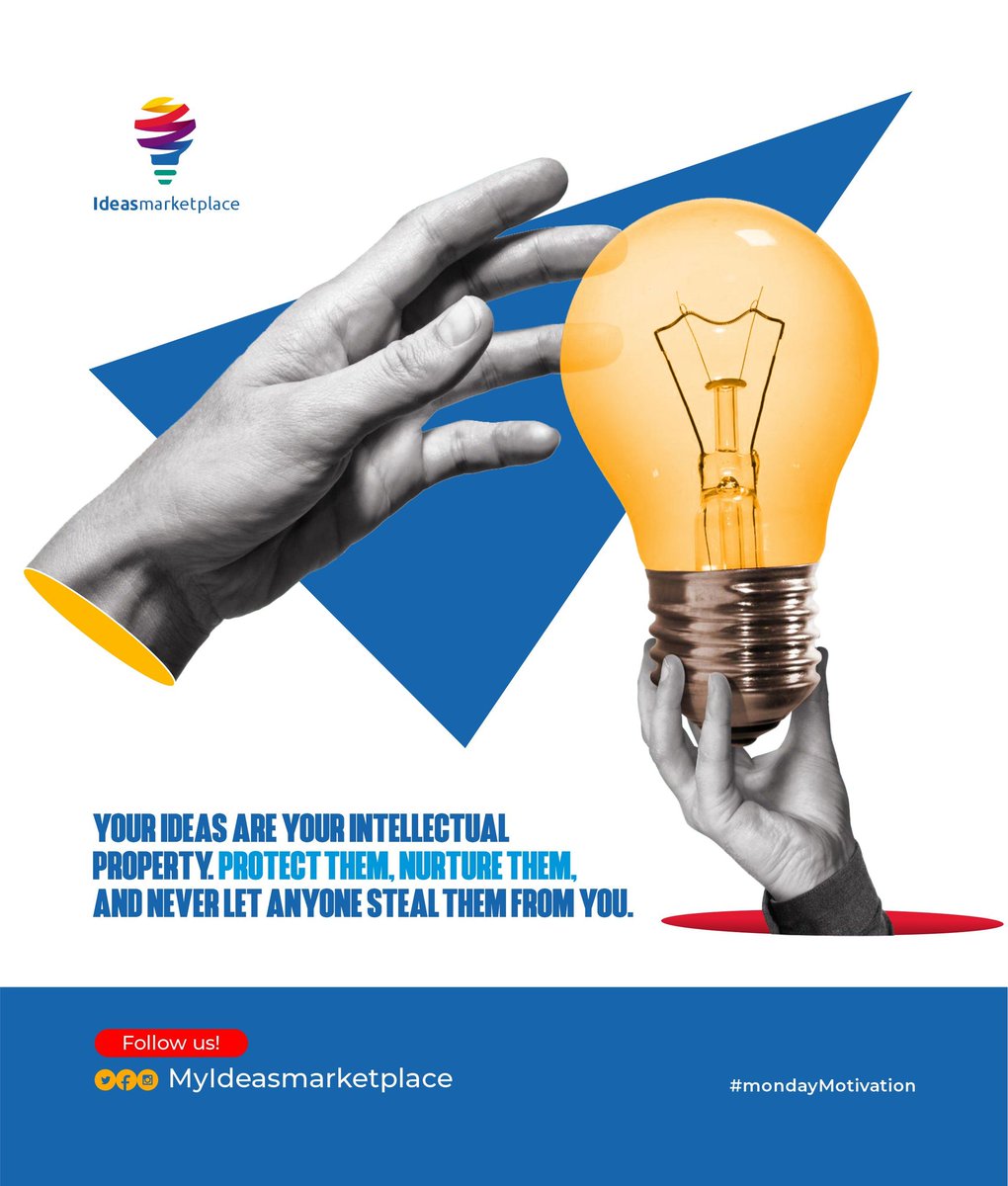 Do you know that your Ideas(intellectual property) are an asset worth much more when put to the right use? 

We encourage you to safeguard your Ideas. 

Follow our posts to learn more about ideas and how to protect them. 
#ideas #intellectualproperty #innovation