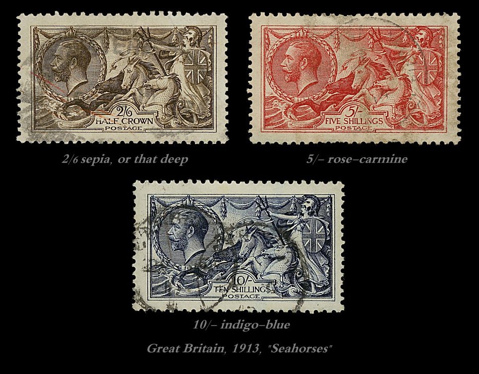 Great Britain, 1913, the very first printing of the "Seahorses", and by Waterlow Bros. &amp; Layton... #philately #stampcollecting