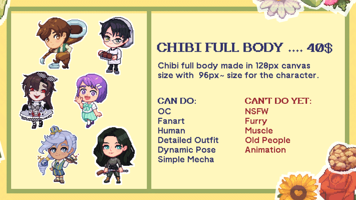 RTs and Like are really appreciated❣️❣️❣️

HELLO MY C0MMS ARE BACK!!! Comms opened for INTERNATIONAL and LOCAL (price might differs so DM me)

You can contact me via Twitter DM or Discord: nimasain#3144
#pixelart #commissionsopen #commission @CmsnArtist_Id