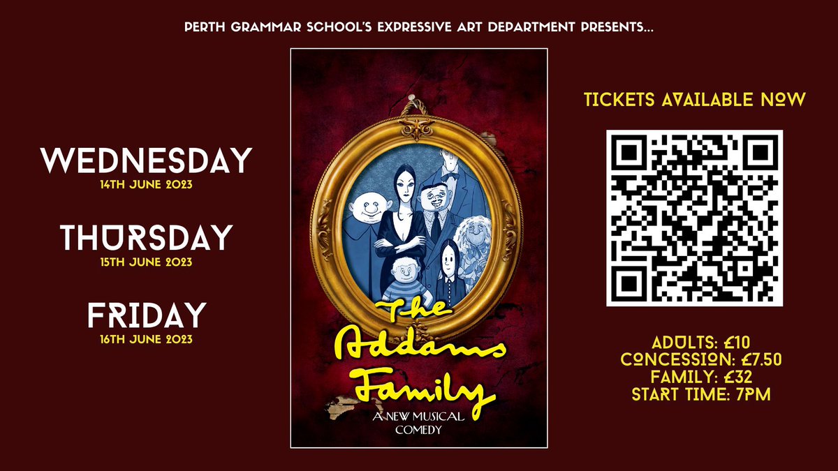 Tickets for The Addams Family on sale:  app.parentpay.com/ParentPayShop/… #WithPrideWeRespectWithAmbitionWeStrive 🎭 👻 🖤
