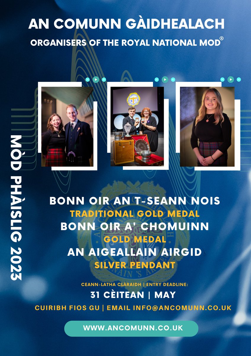 NationalMod's tweet photo. 📢 2 LATHA RI DHOL! 2 DAYS TO GO! 📢

Tha agaibh gu Dic. 31/05 a chlàradh son farpaisean Mòd Nàiseanta Rìoghail na bliadhna seo!

You have until Wednesday 31/05 to enter this year’s Royal National Mòd competitions! 

👉 https://t.co/9TuKQSXPKK 👈

#modphaislig2023 #Gaelic https://t.co/iaV9DoHLtr
