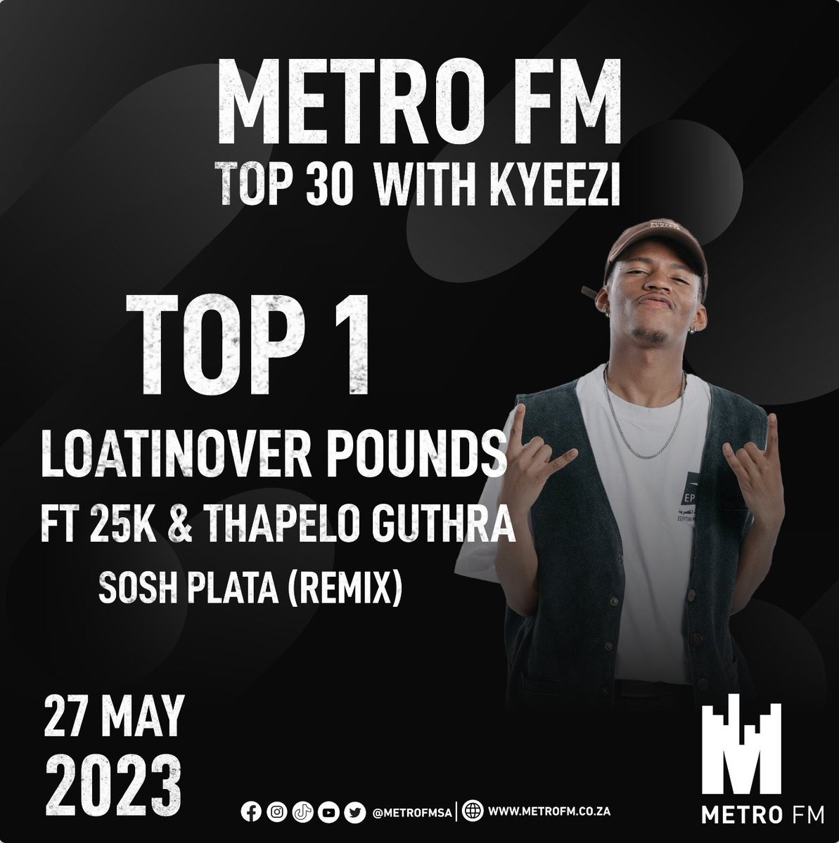 Sosh Plata Remix is the #1 song on this week's Metro FM top 30 chart.