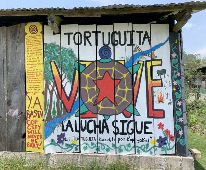 “Tortuguita lives, the struggle continues. Enough is enough. Cop city will never be built!” seen at the Zapatista Caracol Oventik in Chiapas, Mexico. ❤️🖤🔥✊🏿 #StopCopCity #EZLN 📸<a href="/defendATLforest/">Defend the Atlanta Forest/Stop Cop City</a>