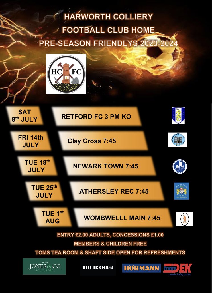 Colliery’s Home pre season Fixtures’s Confirmed, looking forward to seeing you then👇🧡🖤