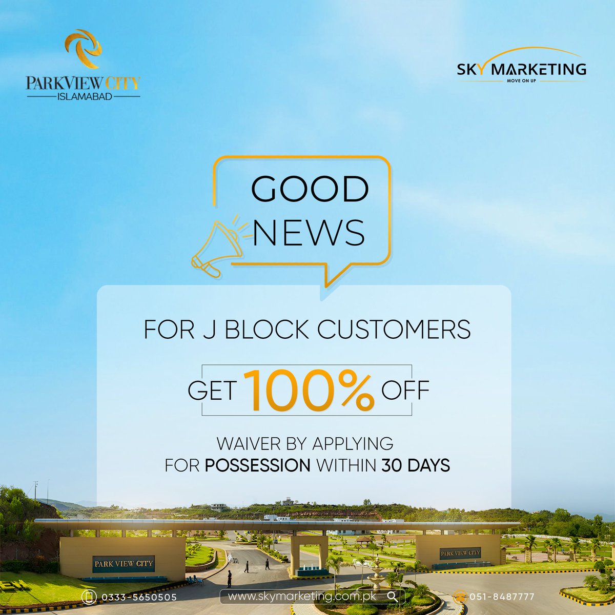 During the J block allotment ceremony, Chairman Vision Group, Mr. Aleem Khan announced a 100% off waiver for J block customers who apply for possession within 30 days.
#SkyMarketing #1RealEstateMarketingCompany #ParkViewCity #AllotmentCeremony #announcement #AleemKhan