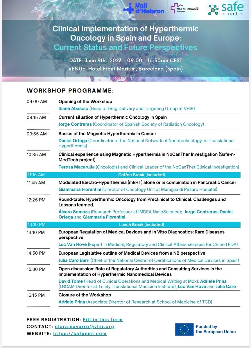 NanoBioTube (@nanobiotube) on Twitter photo 📢Attention all📢 Don't miss out on this opportunity to explore the potential of magnetic hyperthermia in cancer treatment. Join us for an enlightening workshop on June 9th in Barcelona.
Organised by <a href="/safenmt/">Safe-N-MedTech</a> <a href="/VHIR_/">Vall d'Hebron Institut de Recerca</a>
<a href="/CRS_SPLC/">CRS Spanish Portuguese Local Chapter</a> <a href="/CRS_YSC/">Young Scientist Committee YSC-CRS</a> <a href="/Nanomed_CSIC/">NanomedCSIC</a> <a href="/etpnanomedicine/">ETP Nanomedicine</a> <a href="/SEBBM_es/">SEBBM</a> 📢Attention all📢 Don't miss out on this opportunity to explore the potential of magnetic hyperthermia in cancer treatment. Join us for an enlightening workshop on June 9th in Barcelona.
Organised by <a href="/safenmt/">Safe-N-MedTech</a> <a href="/VHIR_/">Vall d'Hebron Institut de Recerca</a>
<a href="/CRS_SPLC/">CRS Spanish Portuguese Local Chapter</a> <a href="/CRS_YSC/">Young Scientist Committee YSC-CRS</a> <a href="/Nanomed_CSIC/">NanomedCSIC</a> <a href="/etpnanomedicine/">ETP Nanomedicine</a> <a href="/SEBBM_es/">SEBBM</a>