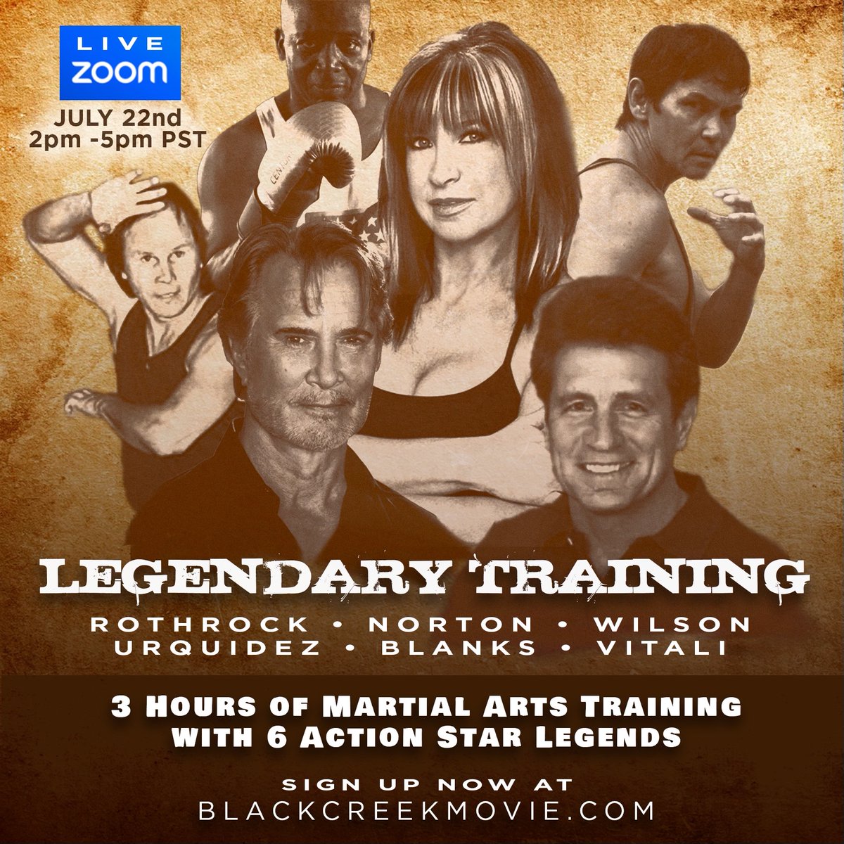Come join the action stars and support Black Creek movie my upcoming new film #cynthiarothrock #ladydragon #martialarts #martialarttraining #zoomevents #blackcreekmovie #richardnorton #billyblanks #donthedragonwilson #bennyurquidez #keithvitali #chinaobrien