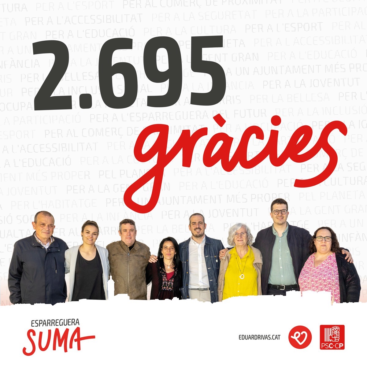 🌹 Moltes gràcies als 2.695 veïns i veïnes que ens heu donat suport!

Amb vosaltres continuem sumant per Esparreguera 👏🏼

#Esparreguera #EsparregueraSuma