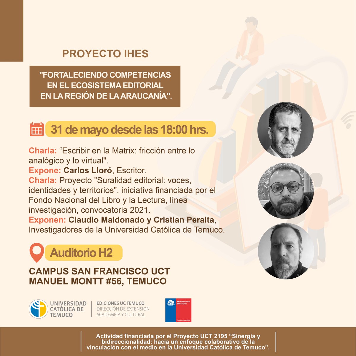 📚#invitación:
La actividad se realizará este 𝗺𝗶𝗲𝗿𝗰𝗼𝗹𝗲𝘀 𝟯𝟭 𝗱𝗲 𝗺𝗮𝘆𝗼 𝗮 𝗹𝗮𝘀 𝟭𝟴.𝟬𝟬 𝗵𝗿𝘀. en el auditorio H2 ubicado en el Campun Francisco. Manuel Montt # 56. 📚

¡Les esperamos!
<a href="/UC_Temuco/">UC Temuco</a> 

#temuco #somosuct #uct