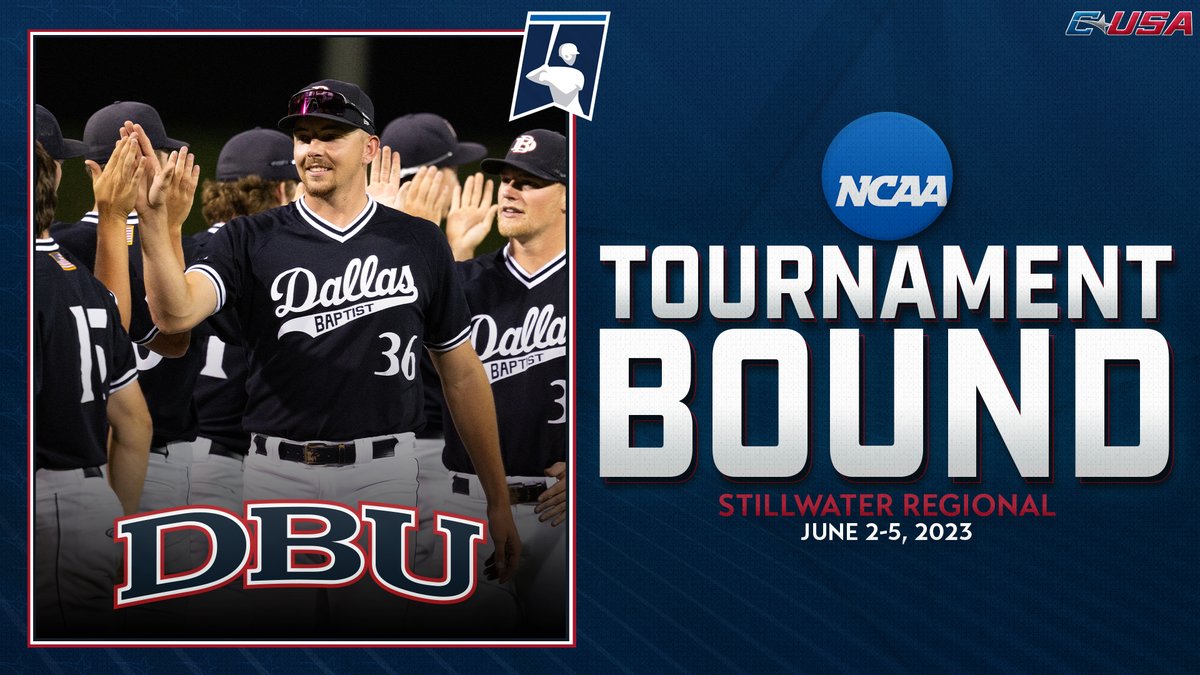 ConferenceUSA's tweet photo. NCAA TOURNAMENT BOUND
@DBU_Baseball is headed to the Stillwater Regional June 2-5!
#CUSABASE⚾️