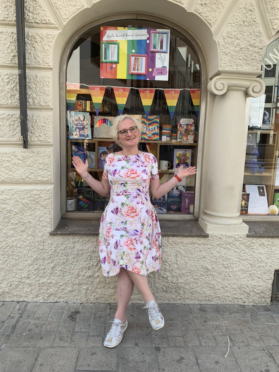 Accidentally did shoot another #happytrans photo, plus rainbow 🌈 merch in the background plus me wearing a cute new summer dress. Yay 😀 triple plus. Let’s piss off all #TERF|s and celebrate all #TRA, you are all valid ❤️🏳️‍⚧️