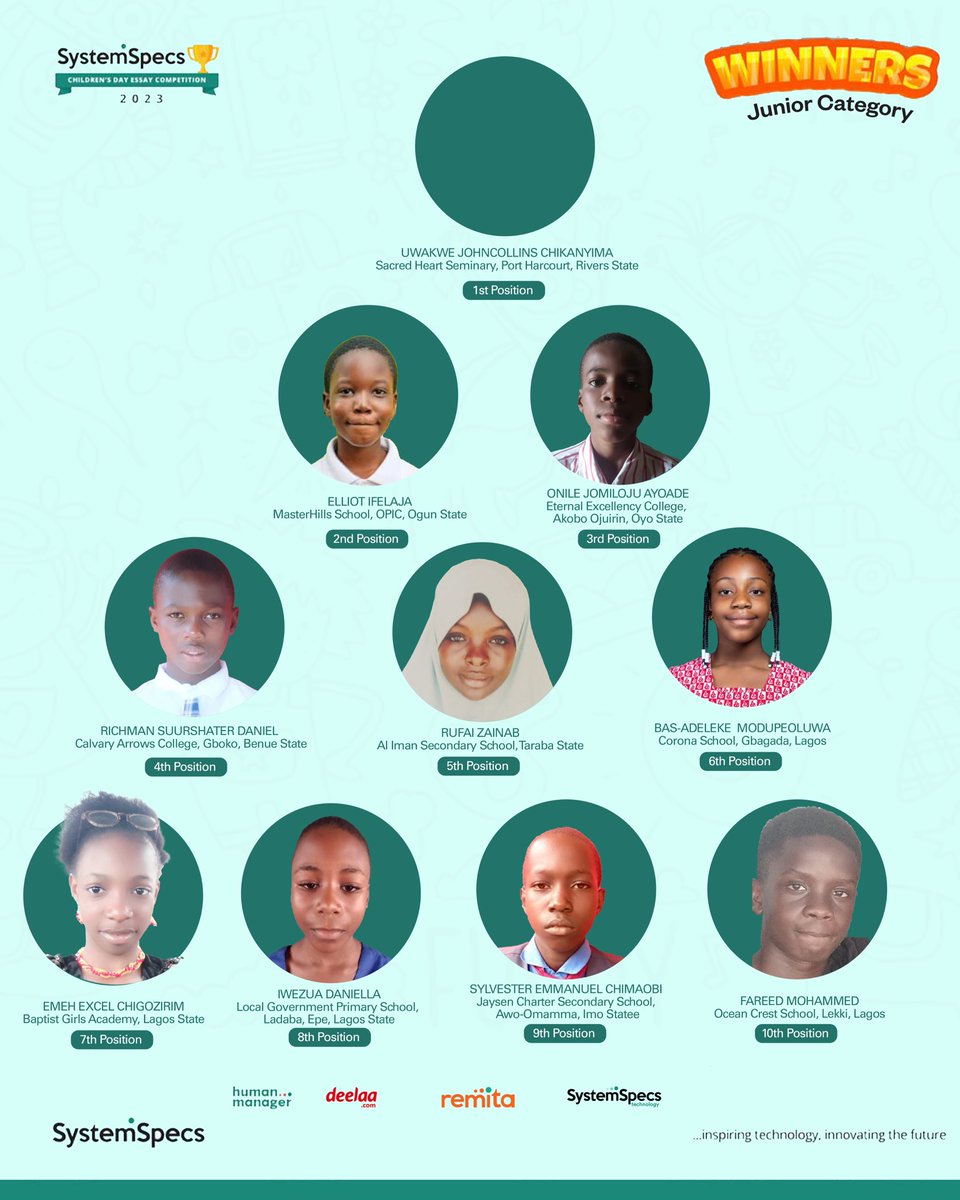 SystemSpecsNig's tweet photo. Big CONGRATULATIONS to the 2023 Junior Honour Roll finalists. 🎊🎉🎖
We’re honoured to celebrate you today.👏👏
#SystemSpecsCDEC #Childrensday #EssayCompetition #CDEC2023 #ChildrenEssayCompetition #winnersceremony #explore #SystemSpecsCDEC2023 #Systemspecs https://t.co/oM9dQMUrtK