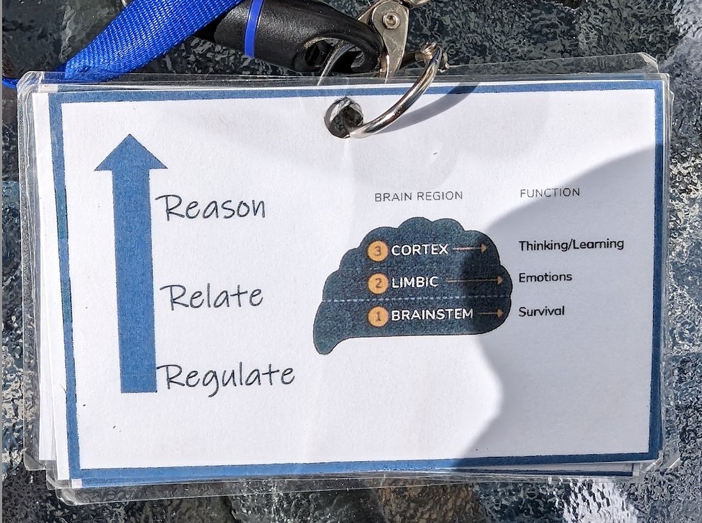 suzannezeedyk's tweet photo. "But what can we do to help meet the needs of children when emotional regulation collapses?"
Here's what they did at @KirnPrimaryScho. They created these reminder cards of Regulate-Relate-Reason. They can hang on staff lanyards &amp; support staff when dealing w/ tricky moments. https://t.co/F9zKjqKKxi