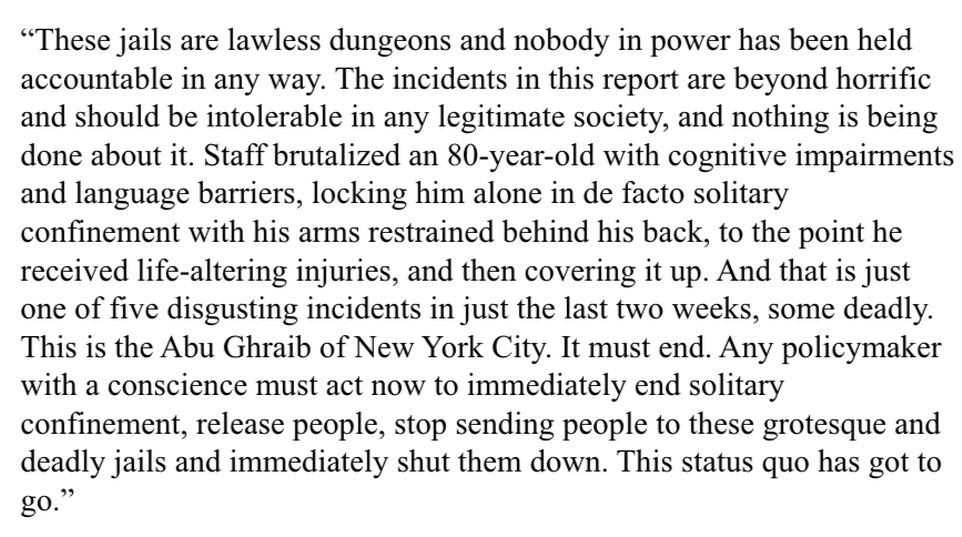 'This is the Abu Ghraib of New York City.' - Jerome Wright, Co-Director of the #HALTsolitary Campaign, in response to Friday night's news dump 10/