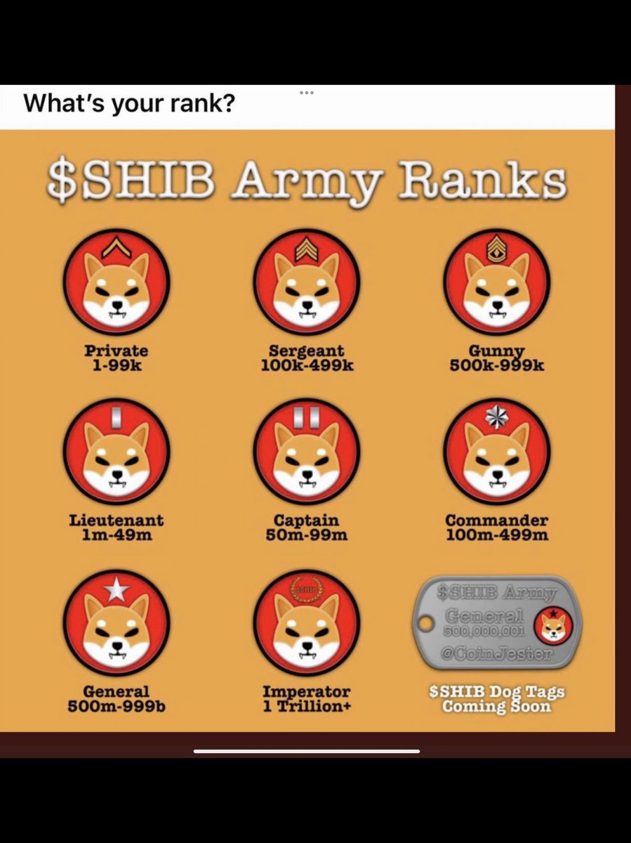 #SHIBARMY THIS IS THE PERFECT TIME TO IMPROVE YOUR RANK

IT’S CHEAPER TO BUY 1 MILLION #ShibaInu THAN A BURGER 🍔‼️

$SHIB ON SALE
1 Million = $8
10 Million = $80
100 Million = $800
1 Billion = $8,000

TIME TO LOAD UP MORE‼️

#Shibarium  #SHIBARMYSTRONG 💪 #SHIBDELETEAZERO