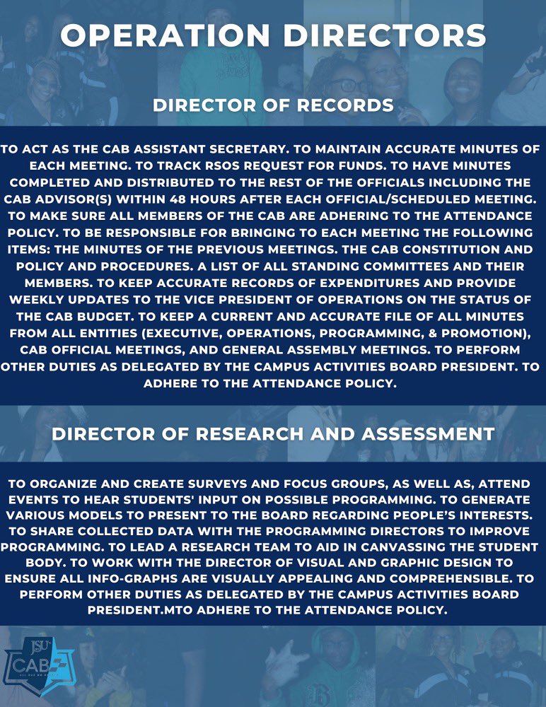 TheeJsuCab's tweet photo. Greetings Tiger Family!
Applications are now open for all Directors Positions!!! They will be open until Monday 6/5/2023!!

All applications will be in the linktree in our bio!! https://t.co/dMRM6Qpqhh