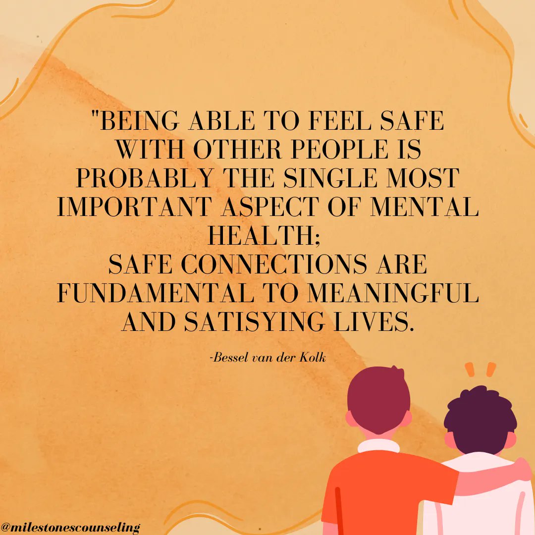 Safe connections are essential to good mental health and required for meaningful and satisfying lives. As you reflect today, who are your safe people? Who are you a safe person for?

#mentalhealth #connection #safety #safepeople #meaningfullife