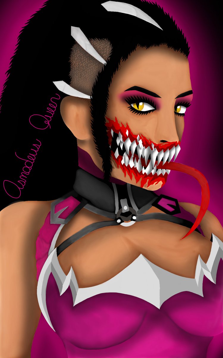 AsmodeusQueen's tweet photo. First time trying eyeshadow and attempting to draw shaved hair.
#mileena #mortalkombat1 https://t.co/NmNshPSLTz