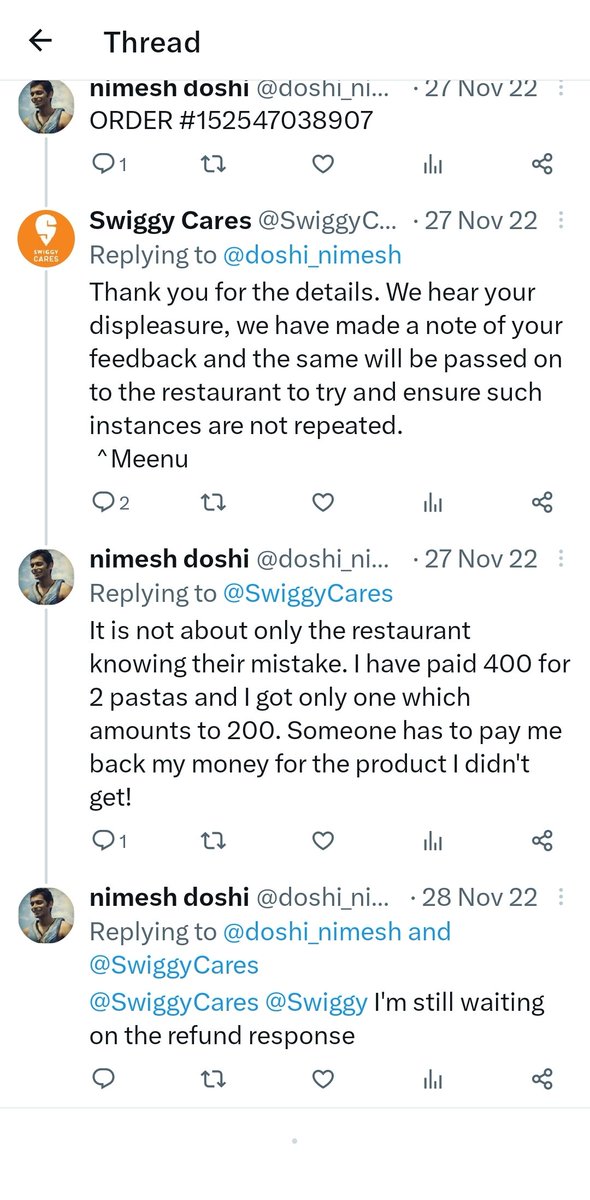 doshi_nimesh's tweet photo. @SwiggyCares Attaching last unresolved complaint @harshamjty is this how money is made?!!! https://t.co/LwveC8WNnq