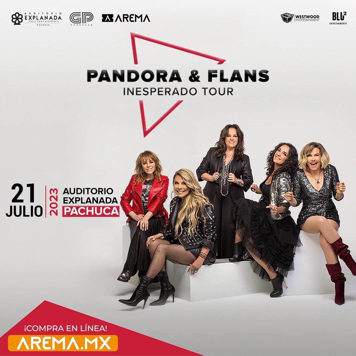ConectaPachuca's tweet photo. ¡ #PACHUCA Vive una noche espectacular con #Pandora & #Flans y su “INESPERADO TOUR”!
🗓21 de julio | 📍 Auditorio Explanada
🎟️Venta de boletos en la página oficial de Arema Ticket: https://t.co/Hb8DHMIOXT
Liga directa venta en línea : ➡️ https://t.co/l4l0l3hOGq
#GPProducer https://t.co/ezzoXH1Mvv