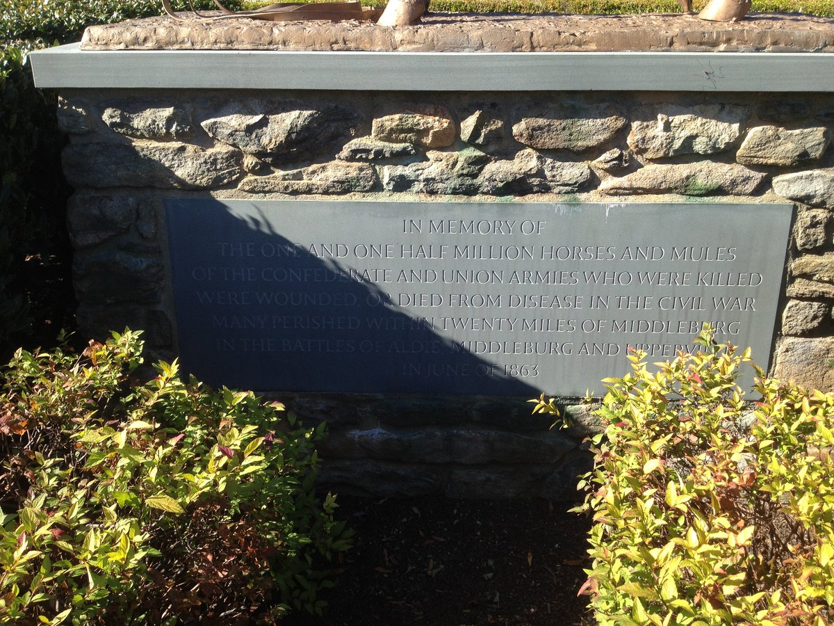 TurfHistoryTime's tweet photo. Photos from 2014 visit to @NSLM1954 show monument memorializing the 1.5 million horses &amp; mules of the Confederate and Union armies who were killed, wounded, or died from disease in the Civil War. Many perished within 20 miles of Middleburg, VA in nearby battles. #MemorialDay2023 https://t.co/Z9D2QVOKVm