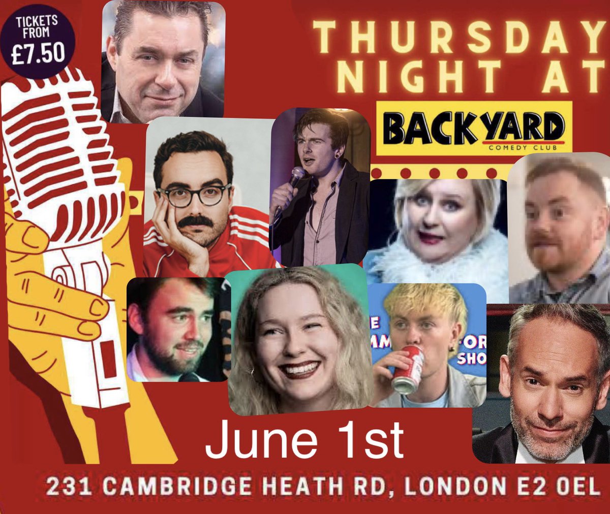 BYCthursday's tweet photo. Roll up roll up. Get your tickets here. Only £7:50 for a Thursday night show packed with talent
At @Backyard_Comedy #bethnalgreen 
https://t.co/L8FmKlkFv5 https://t.co/HRnhGEyXff