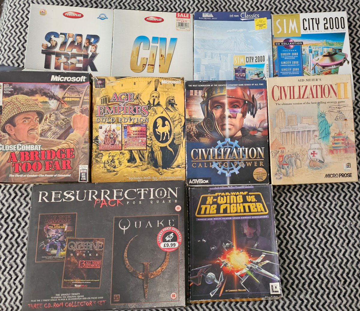 rogue_soul's tweet photo. Dug out some old 'Big Box' PC titles from the attic... going to have to find a nice shelf to pop 'em on.  

Maybe add a few titles too - suggestions?

#classicpcgames #pcbigbox #pcbigboxcollectors #pcbigboxcollection #civilization2 #simcity2000 #civ #quake #startrek https://t.co/bffGOod0wj