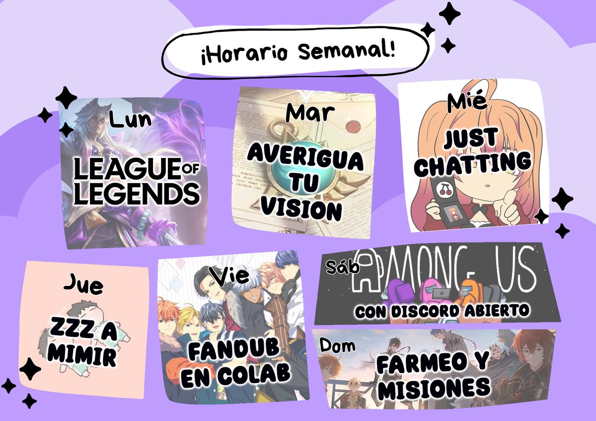 Acai_Han's tweet photo. Horario de la semana
Desde el 29 de Mayo al 4 de Junio
Hora de inicio de los Streams a partir de las 8 pm hora Perú/Colombia
Martes 7 pm hora Perú/Colombia

PD: si hay algún cambio es que me resfrié :( 
#horariosemanal #vtuber #VTlatam https://t.co/fsoPLtxy27